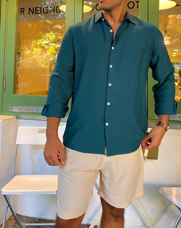 Petrol Green Linen Shirt